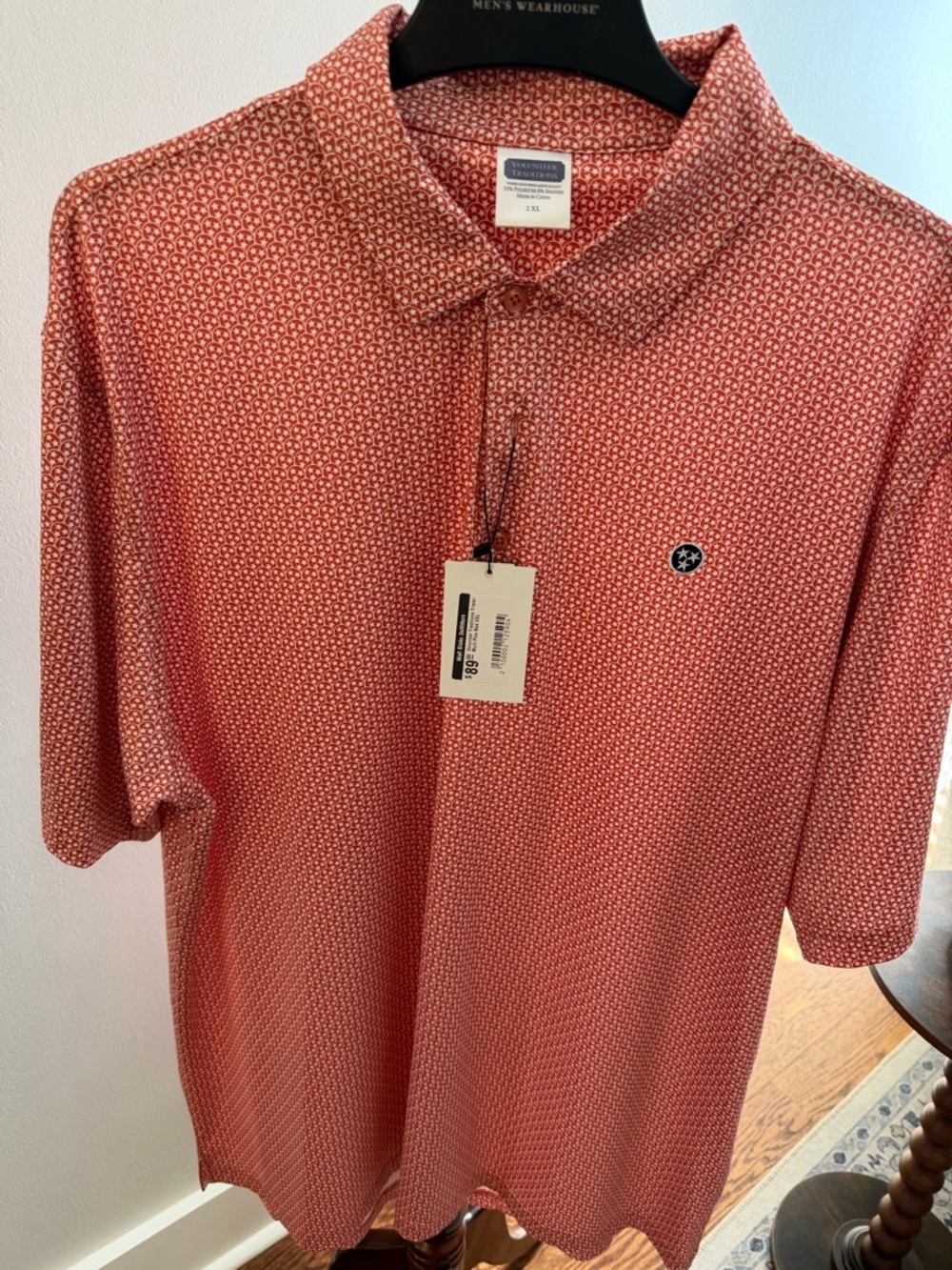 Savane Coral Micro-Print Short Sleeve Polo